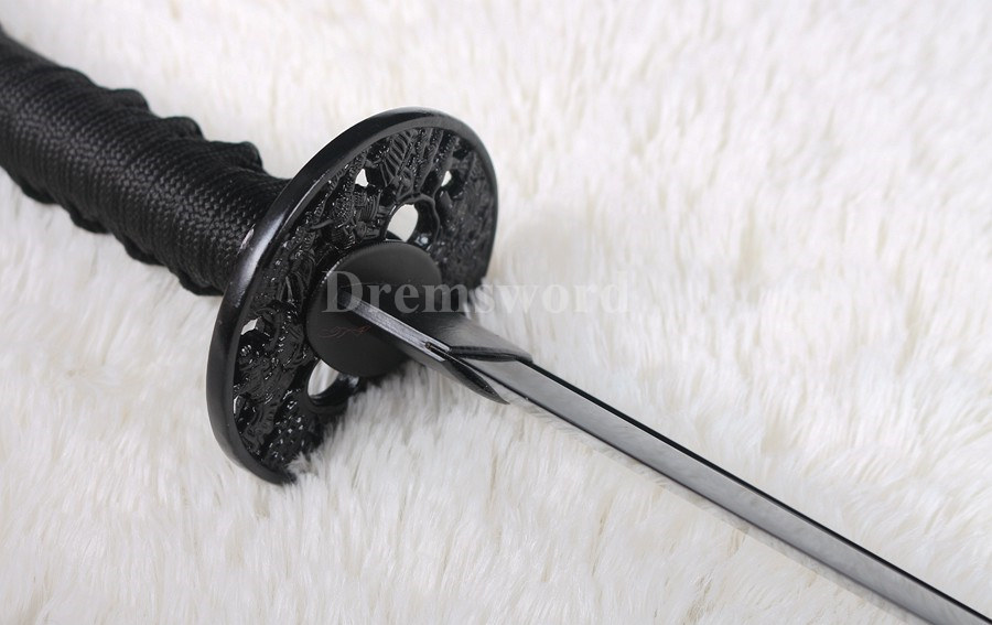 Damascus black Folded Steel Blade Japanese Samurai katana Sword Full Tang battle ready Sharp.