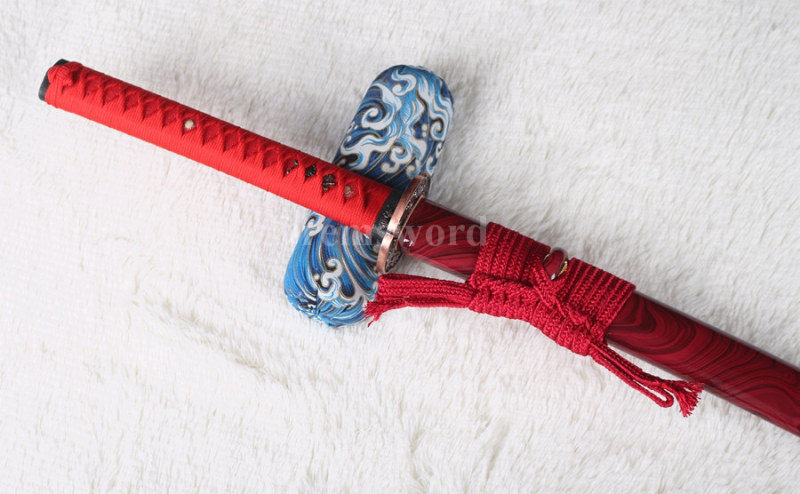 hand forge red&black damascus folded steel full tang blade japanese Katana samurai hand-abrasived hamon