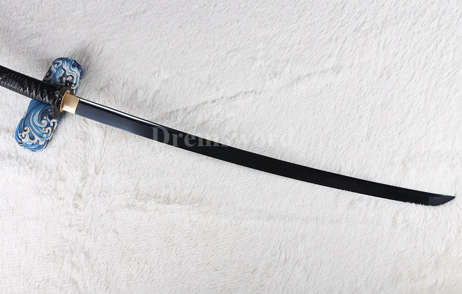 Handmade black damascus folded steel japanese samurai katana sword full tang sharp.