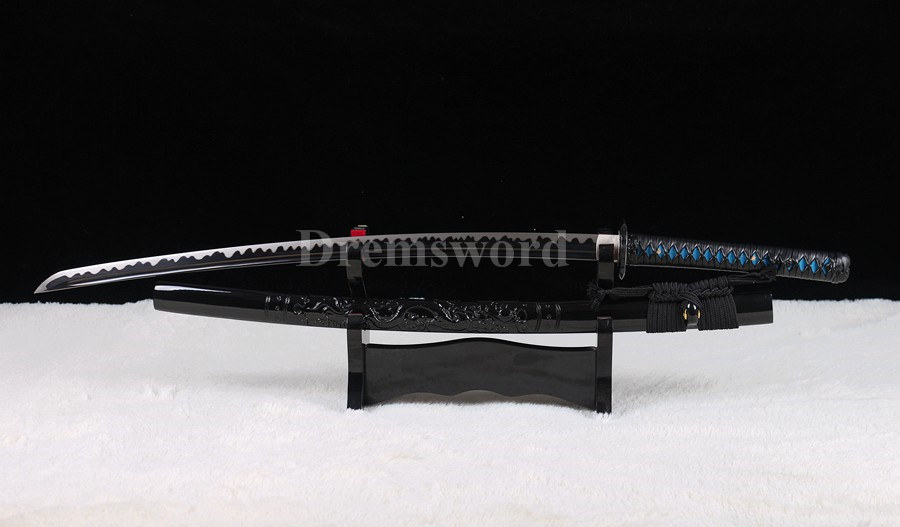 Handmade black damascus folded steel japanese samurai katana sword hand-arrasive hamon full tang sharp.