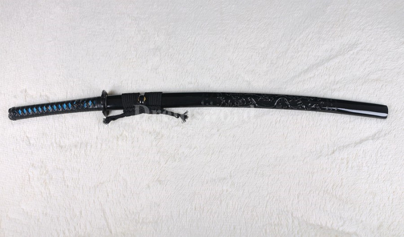 Handmade black damascus folded steel japanese samurai katana sword hand-arrasive hamon full tang sharp.