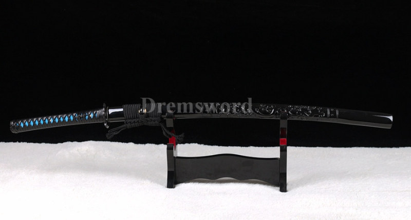 Handmade black damascus folded steel japanese samurai katana sword hand-arrasive hamon full tang sharp.