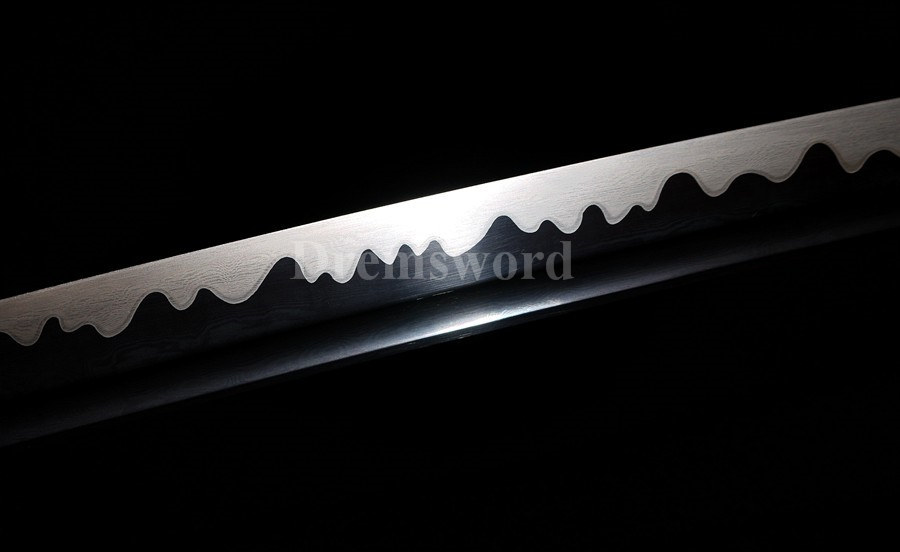 Handmade black damascus folded steel japanese samurai katana sword hand-arrasive hamon full tang sharp.