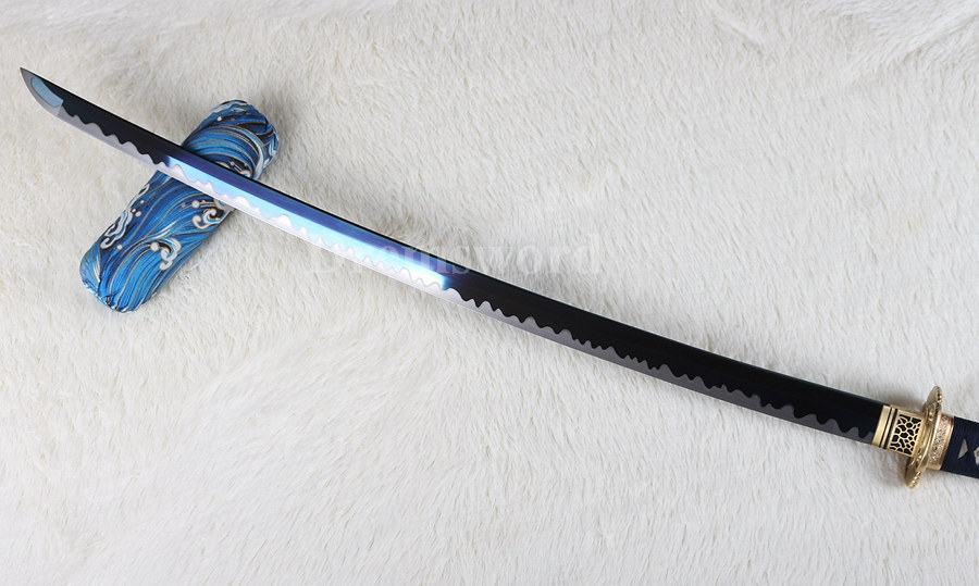 Handmade Blue hand-abrasived Blade Japanese Samurai katana sword 1095 high carbon steel battle ready full tang.