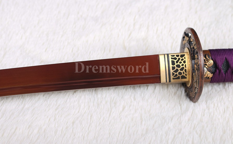 Battle ready Japanese katana Samurai Sword hand forged 1095 high carbon steel red blade full tang sharp.