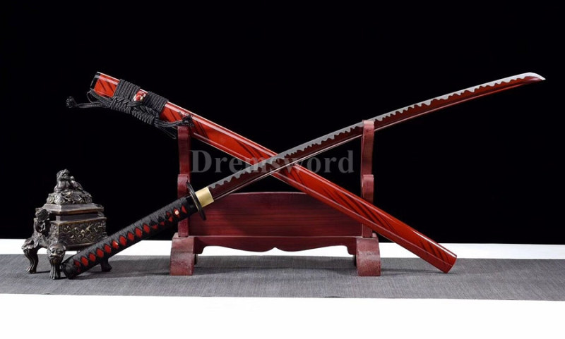 handmade Japanese katana Samurai Sword 1095 high carbon steel red hand-abrasived blade full tang sharp.