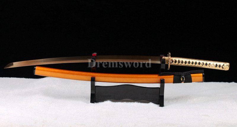 Handmade Japanese samurai katana sword gold blade 1095 High carbon steel battle ready sharp eagle tsuba set.