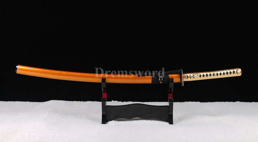 Handmade Japanese samurai katana sword gold blade 1095 High carbon steel battle ready sharp eagle tsuba set.