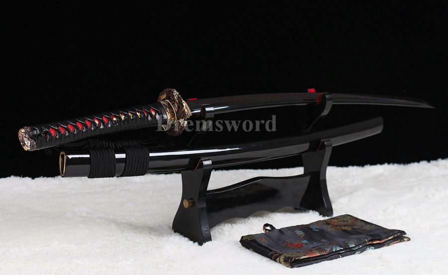 hand forged black 1095 high carnon steel clay tempered japanese Katana samurai sword Brass dragon tsuba set battle ready sharp.