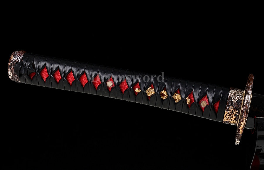 hand forged black 1095 high carnon steel clay tempered japanese Katana samurai sword Brass dragon tsuba set battle ready sharp.