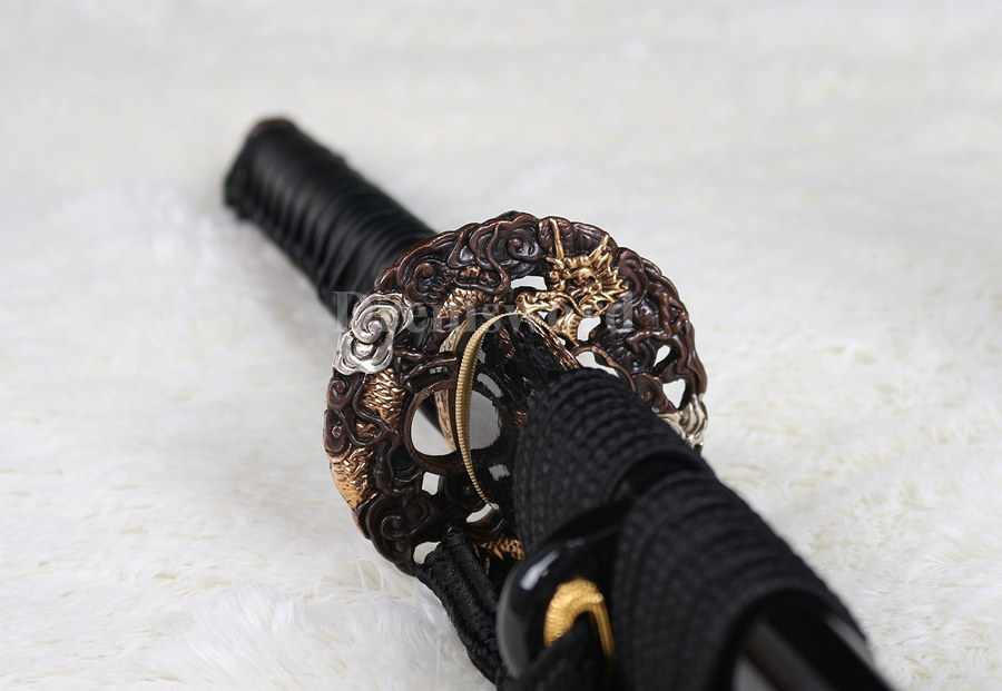 hand forged black 1095 high carnon steel clay tempered japanese Katana samurai sword Brass dragon tsuba set battle ready sharp.