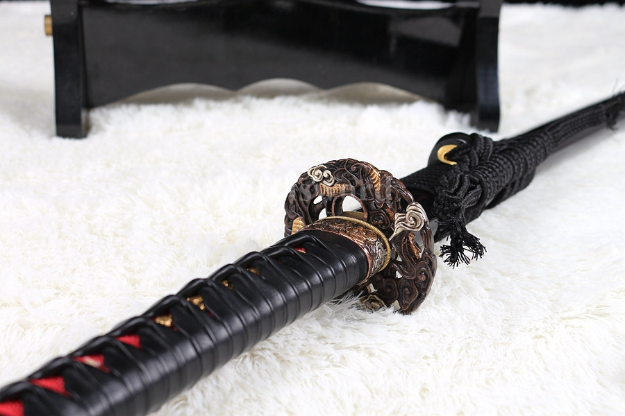 hand forged black 1095 high carnon steel clay tempered japanese Katana samurai sword Brass dragon tsuba set battle ready sharp.