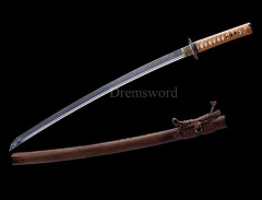 Hand forged T10 steel Clay Tempered Top（火焰）Hamon Japanese Samurai Sword(片手打）full tang sharp Shinogi-Zukuri Coffee