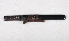 Handmade kanmuri-otoshi tanto Clay Tempered T10 steel Japanese Samurai Sword Full Tang double edge sharp black