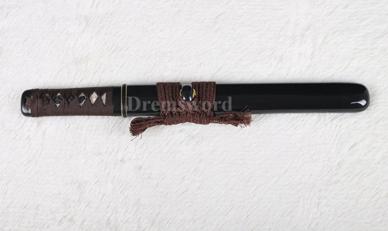 Handmade kanmuri-otoshi tanto Clay Tempered T10 steel Japanese Samurai Sword Full Tang double hamon double edge sharp.