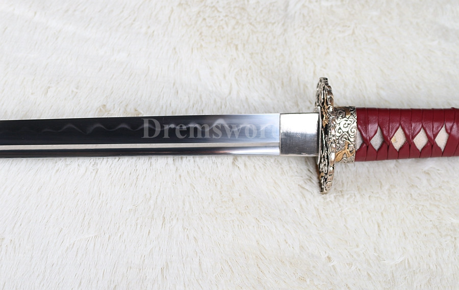 Hand forged clay tempered T10 steel Japanese Samurai Ninja Sword Full Tang Straight Blade Sharp.