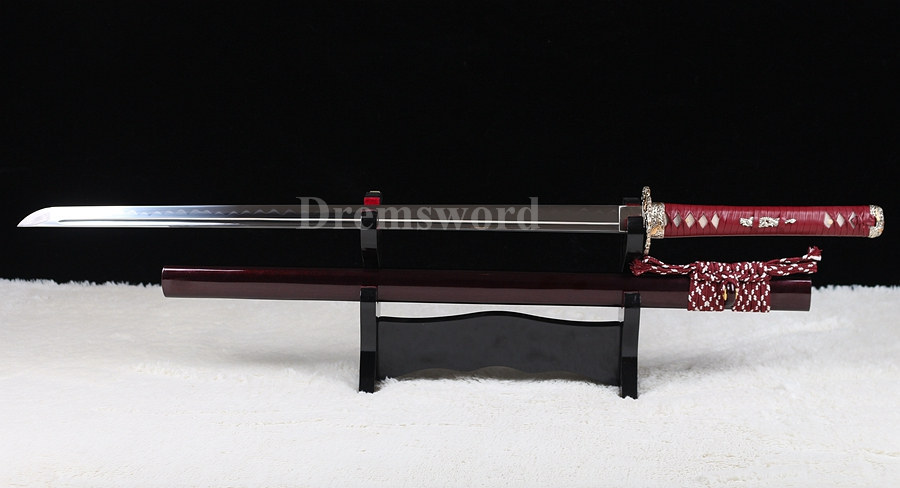 Hand forged clay tempered T10 steel Japanese Samurai Ninja Sword Full Tang Straight Blade Sharp.