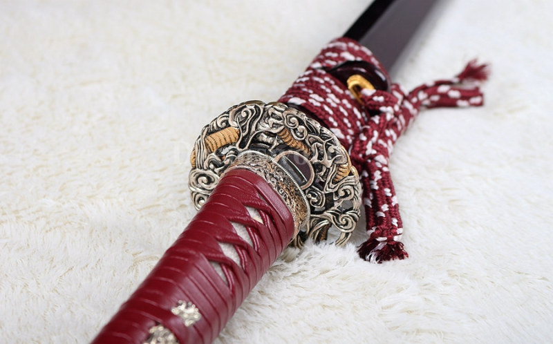 Hand forged clay tempered T10 steel Japanese Samurai Ninja Sword Full Tang Straight Blade Sharp.