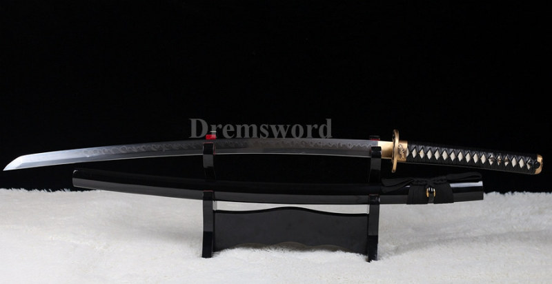 Hand forged Clay tempered T10 steel japanese samurai katana sword 火焰 hamon full tang sharp battle ready.