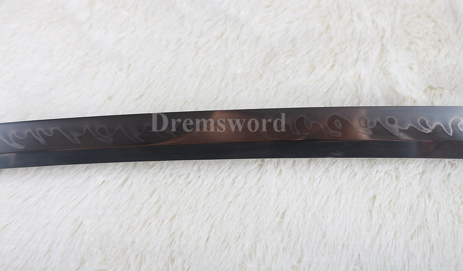 Hand forged Clay tempered T10 steel japanese samurai katana sword 火焰 hamon full tang sharp battle ready.