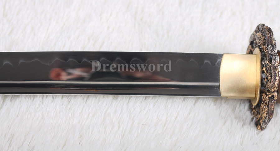 High quality katana Clay tempered T10 steel japanese samurai sword full tang sharp battle ready Genuine Ray skin+ox horn saya.