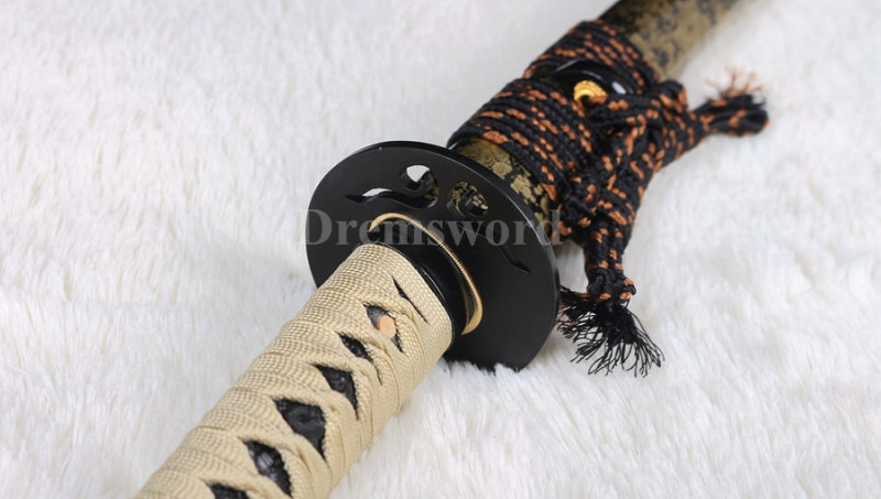 Handmade katana Clay Tempered T10 steel real（火焰）Hamon Japanese Samurai Sword full tang sharp.