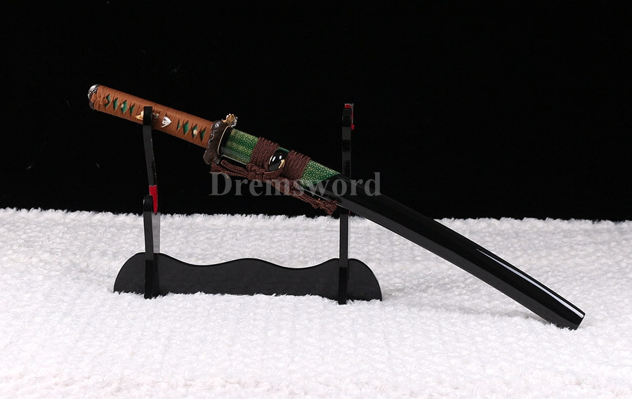 Hand forged wakizashi Clay tempered folded steel japanese samurai sword full tang sharp