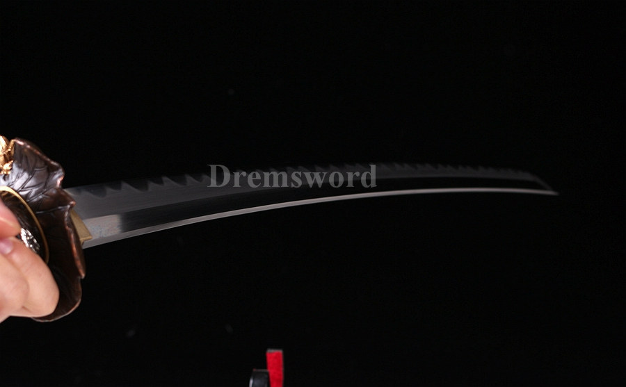 Hand forged wakizashi Clay tempered folded steel japanese samurai sword full tang sharp