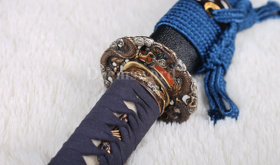 High quality katana Clay tempered T10 steel japanese samurai sword full tang sharp battle ready Genuine Ray skin+ox horn saya.