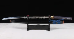 black katana Clay tempered T10 steel japanese samurai sword full tang sharp battle ready Genuine Ray skin+ox horn saya Shinogi-Zukuri