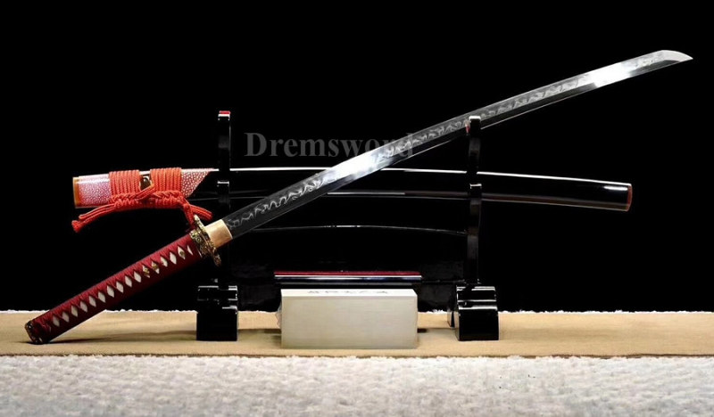Handmade Clay Tempered folded steel katana Japanese samurai Sword full tang battle ready "Flames"（火焰）hamon.