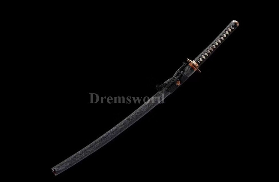 Hand forged Clay tempered katana japanese samurai sword Folded steel Feather-shaped pattern texture full tang sharp.