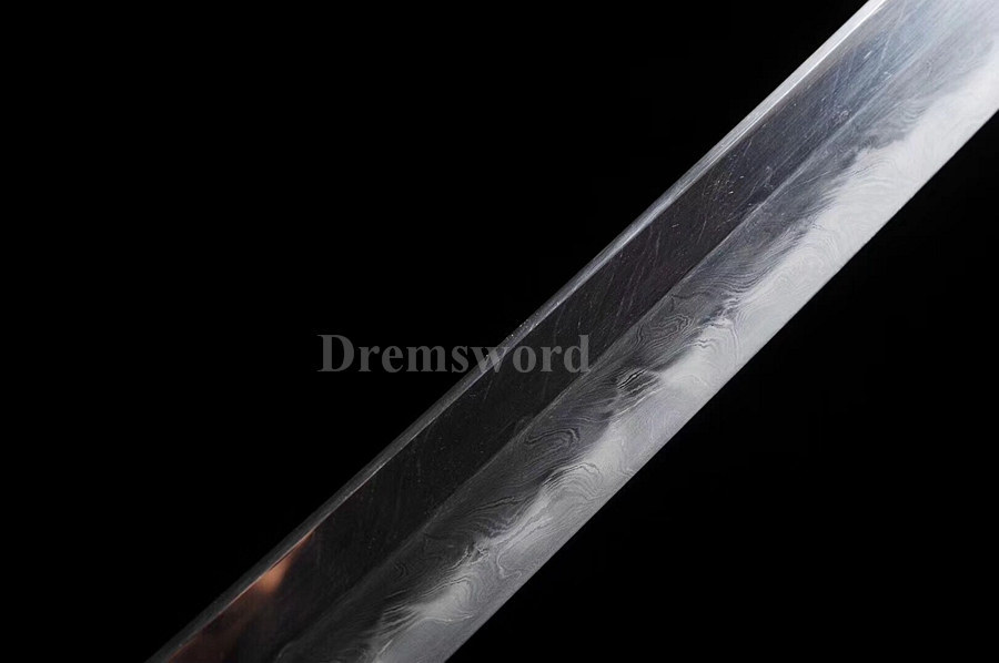 Hand forged Clay tempered katana japanese samurai sword Folded steel Feather-shaped pattern texture full tang sharp.