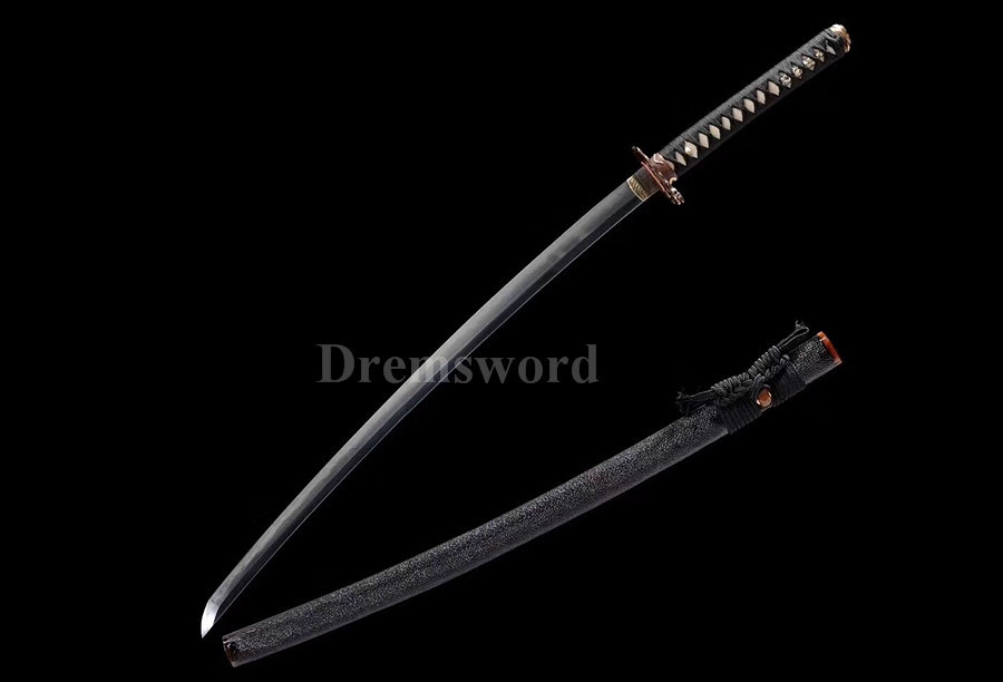Hand forged Clay tempered katana japanese samurai sword Folded steel Feather-shaped pattern texture full tang sharp.