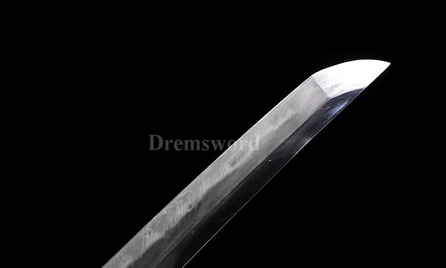 Hand forged Clay tempered katana japanese samurai sword Folded steel Feather-shaped pattern texture full tang sharp.