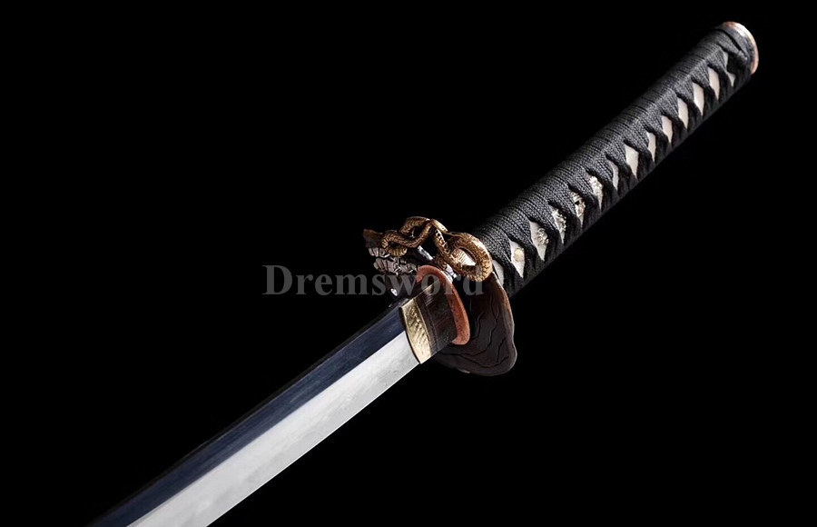 Hand forged Clay tempered katana japanese samurai sword Folded steel Feather-shaped pattern texture full tang sharp.