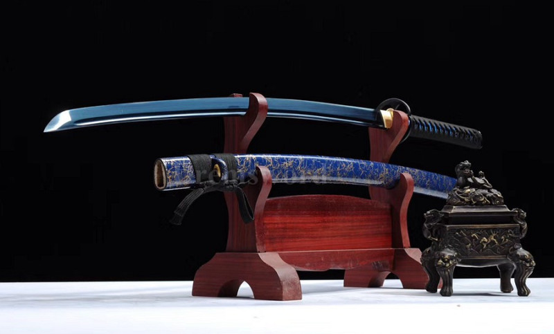 Blue Blade Katana Japanese Samurai Sword 1095 High Carbon Steel full tang battle ready sharp.