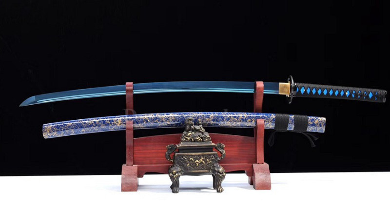 Blue Blade Katana Japanese Samurai Sword 1095 High Carbon Steel full tang battle ready sharp.