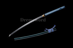O Katana 9260 spring Steel Japanese samurai Sword Full Tang batttle ready sharp Shinogi-Zukuri Black & Blue