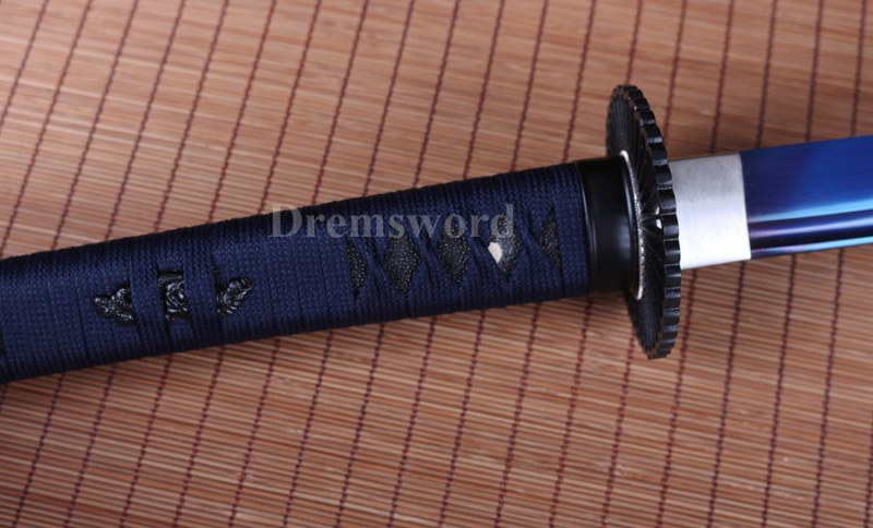 high quality Blue Blade Katana Japanese Samurai Sword 1095 High Carbon Steel full tang battle ready sharp iron tsuba.
