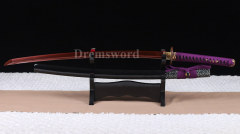 Handmade 1095 high carbon steel red blade katana Japanese Samurai Sword full tang sharp battle ready Shinogi-Zukuri Black & Purple