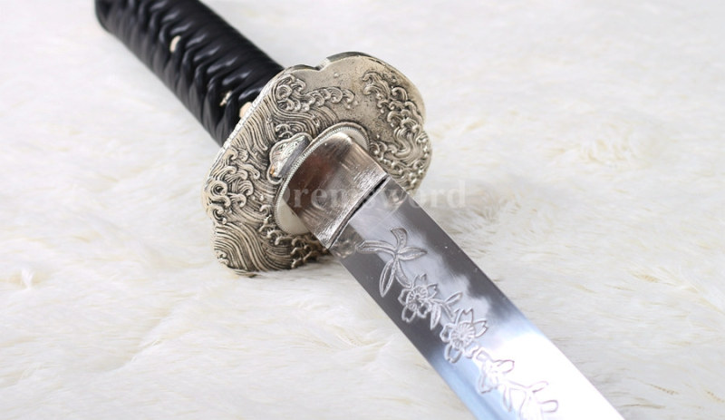 Hand forged clay tempered Folded Steel Hazuya Polish Japanese Samurai wakizashi Sword blossom engraved Razor Sharp.