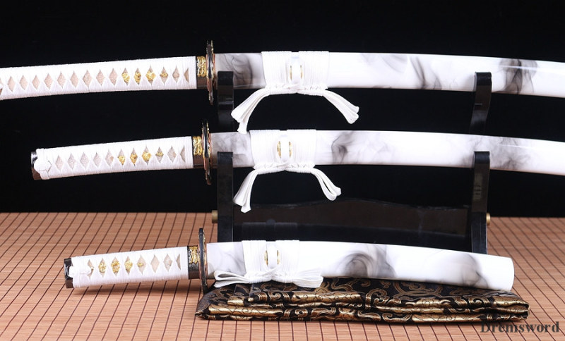 handmade Japanese Samurai Sword katana+wakizashi+tanto set Black Folded Steel full tang sharp blade