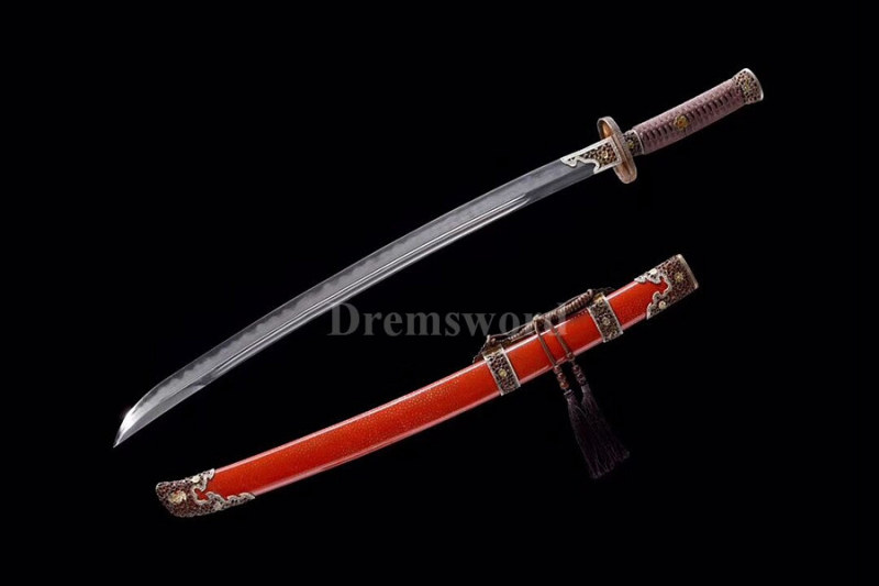 Handmade Clay Tempered Folded Steel Chinese DAO qing Dynasty Swords Sharp Bldae Hazuya Polish Full Rayskin Wrap.