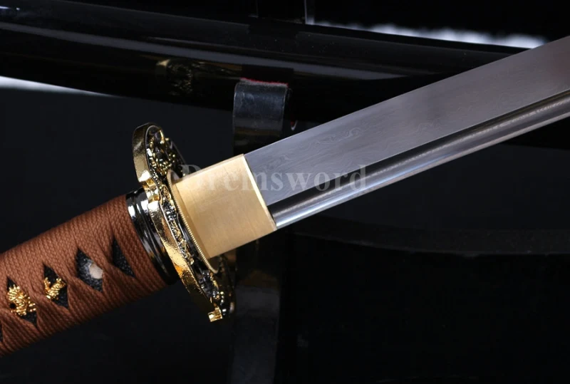 hand forged damascus folded steel blade japanese wakizashi samurai sword full tang sharp.