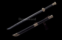 Hand forge T10 steel clay tempered Chinese Saber Sword 斩马刀 battle ready sharp Hira-Zukuri Black