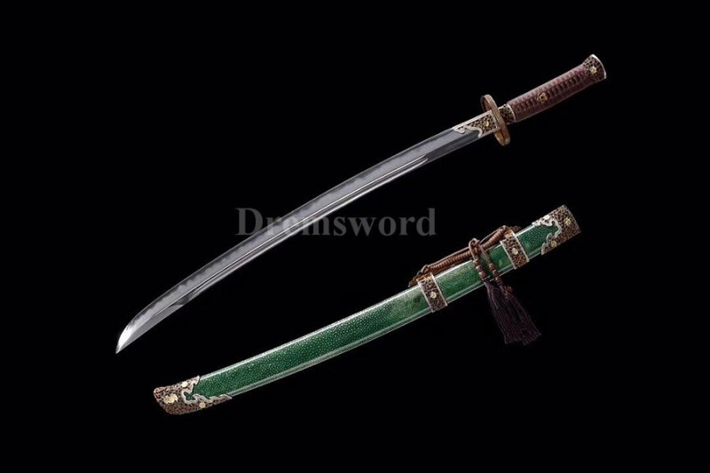 Handmade Clay Tempered Folded Steel Chinese DAO qing Dynasty Swords Sharp Bldae Hazuya Polish Full Rayskin Wrap.