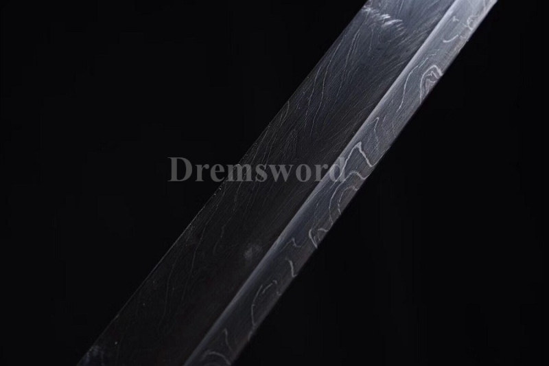High-End hand forge Chinese Dao 唐刀 laminated Feather-shaped pattern texture Folded Steel full tang sharp.