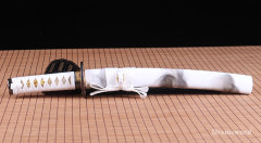 handmade Japanese tanto Samurai Sword Black Blade damascus Folded Steel Full Tang Sharp Shinogi-Zukuri White