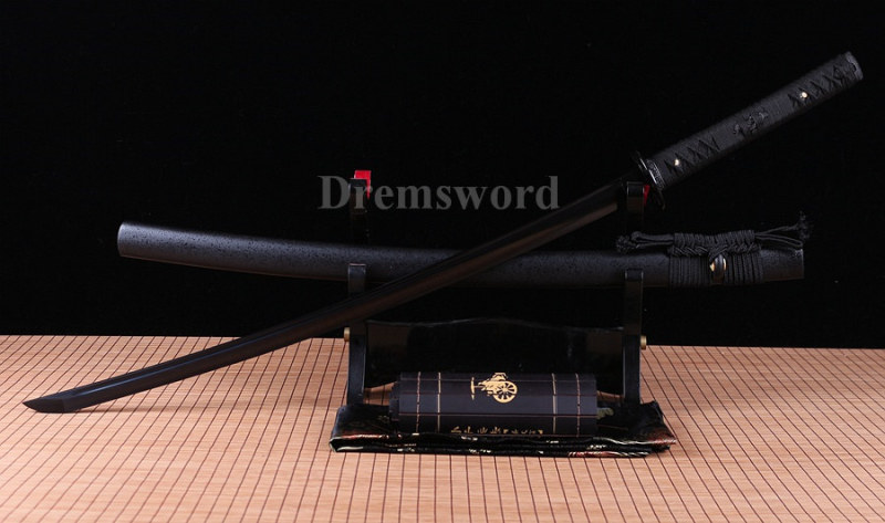 Handmade Black Folded Steel katana Japanese Samurai Sword Full Tang Sharp Blade.